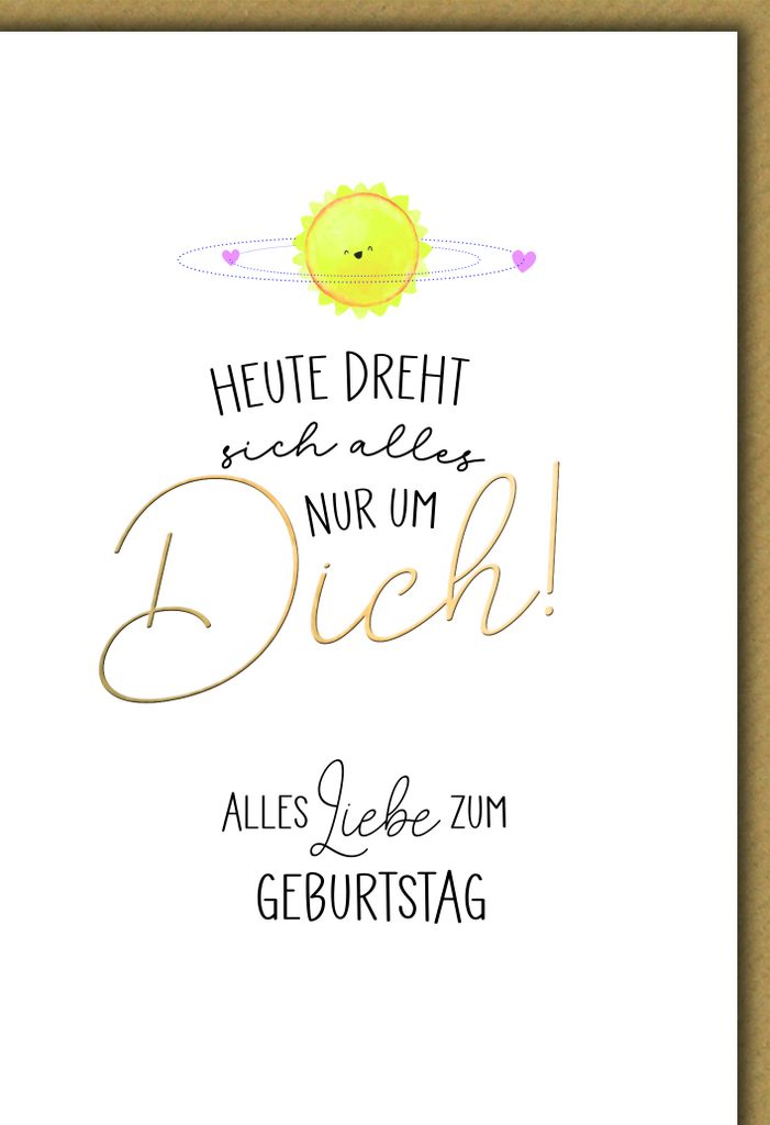 Geburtstag Sonne und Spruch alles dreht sich um Dich Glückwunschkarte mit Umschlag