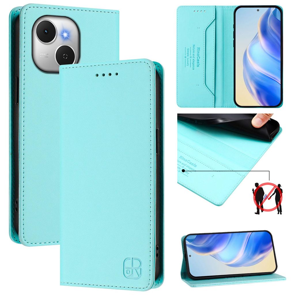 Lederhülle für Tecno Spark 40C Hülle Flip Brieftasche Kartenfächern Ständer Schutzhülle Türkis