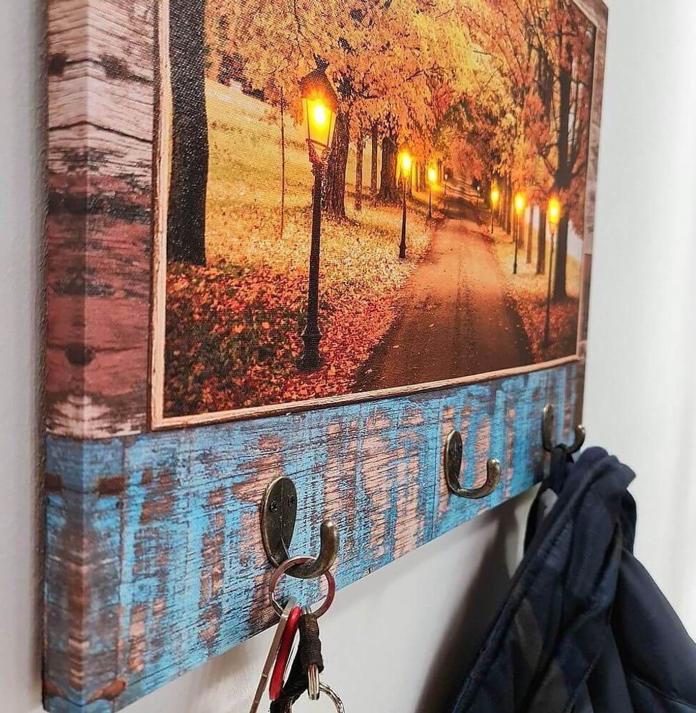 LED Schlüsselboard Holz Schlüsselleiste Flur Leinwand Produktbild 5