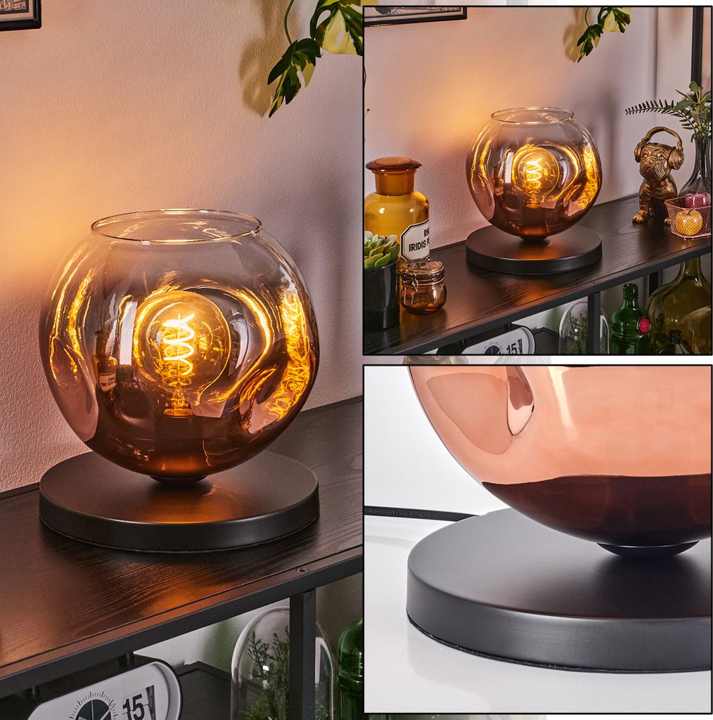 Villamare Tischlampe aus Metall/Glas in Schwarz/Kupfer/Klar