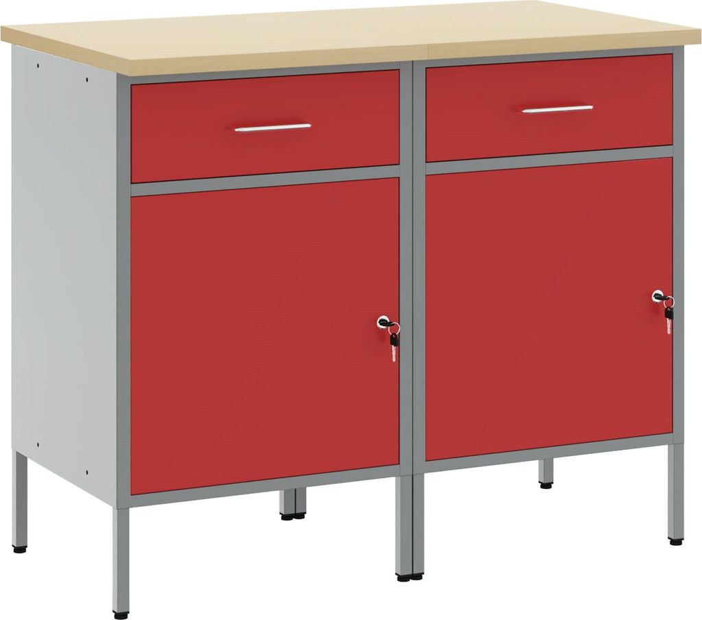 Werkstattschränke 2 Stk. Rot und Grau Holzwerkstoff Stahl, Werkbänke DesignMöbel Neu