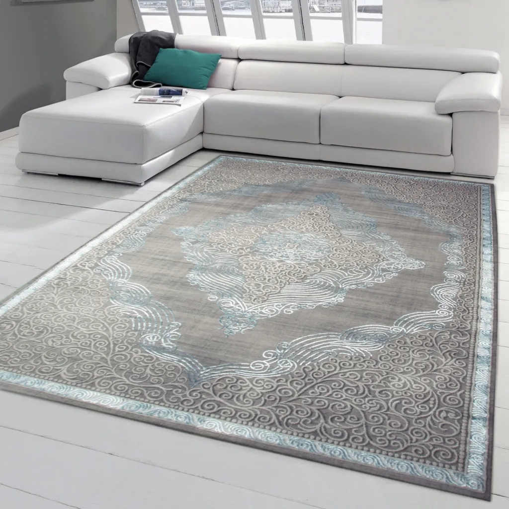 Tapis Turquoise Oriental 120x170 cm à Motifs Fins et Texture Moelleuse