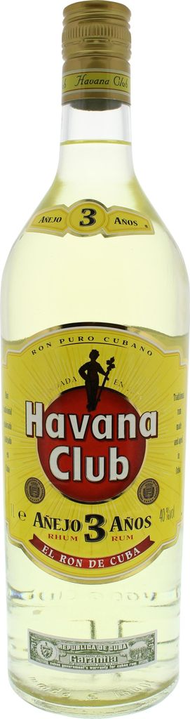 A bottle of Havana Club 3 Años rum against a white background.