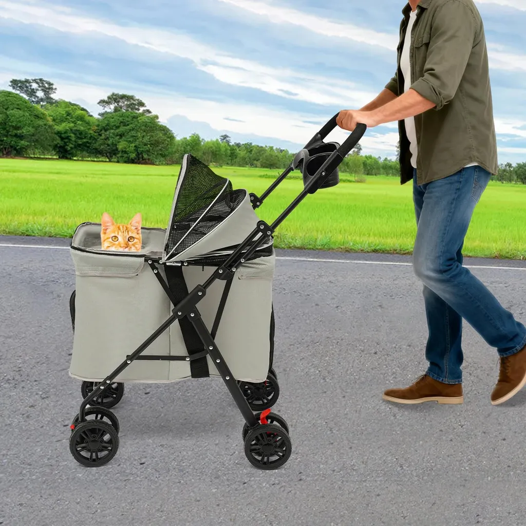 Poussette animaux pliable imperméable : la solution voyage serein - 8