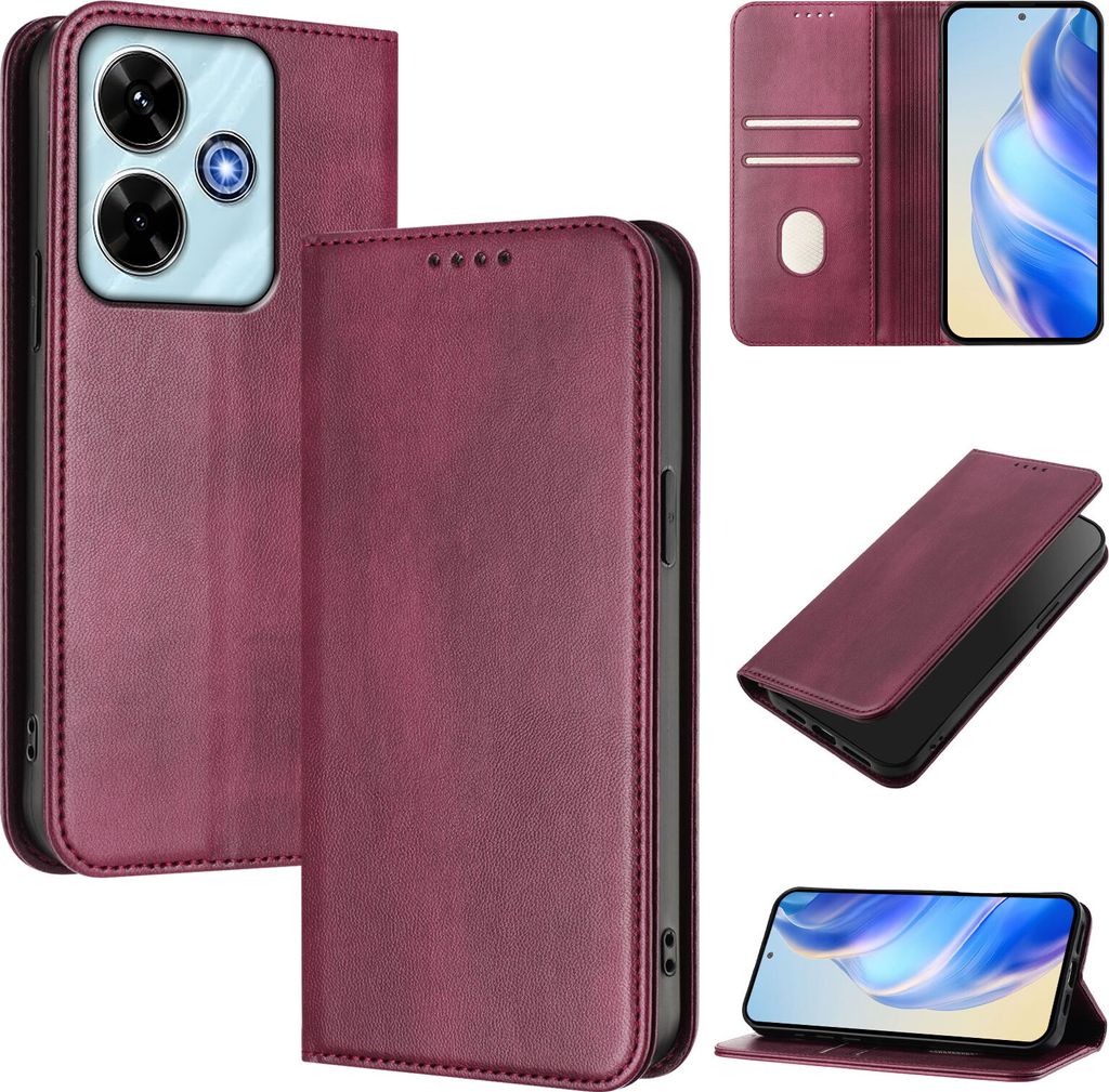 Handyhülle für Xiaomi Redmi 13/Poco M6 4G/Poco M6 Plus, Vintage Leder RFID Schutz Kartenfach Standfunktion Magnetische Klapphülle Rot