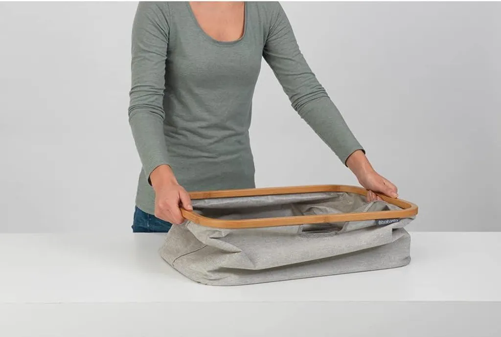 Panier à linge pliable 40L design Bambou - Structure rigide et textile Gris - 3