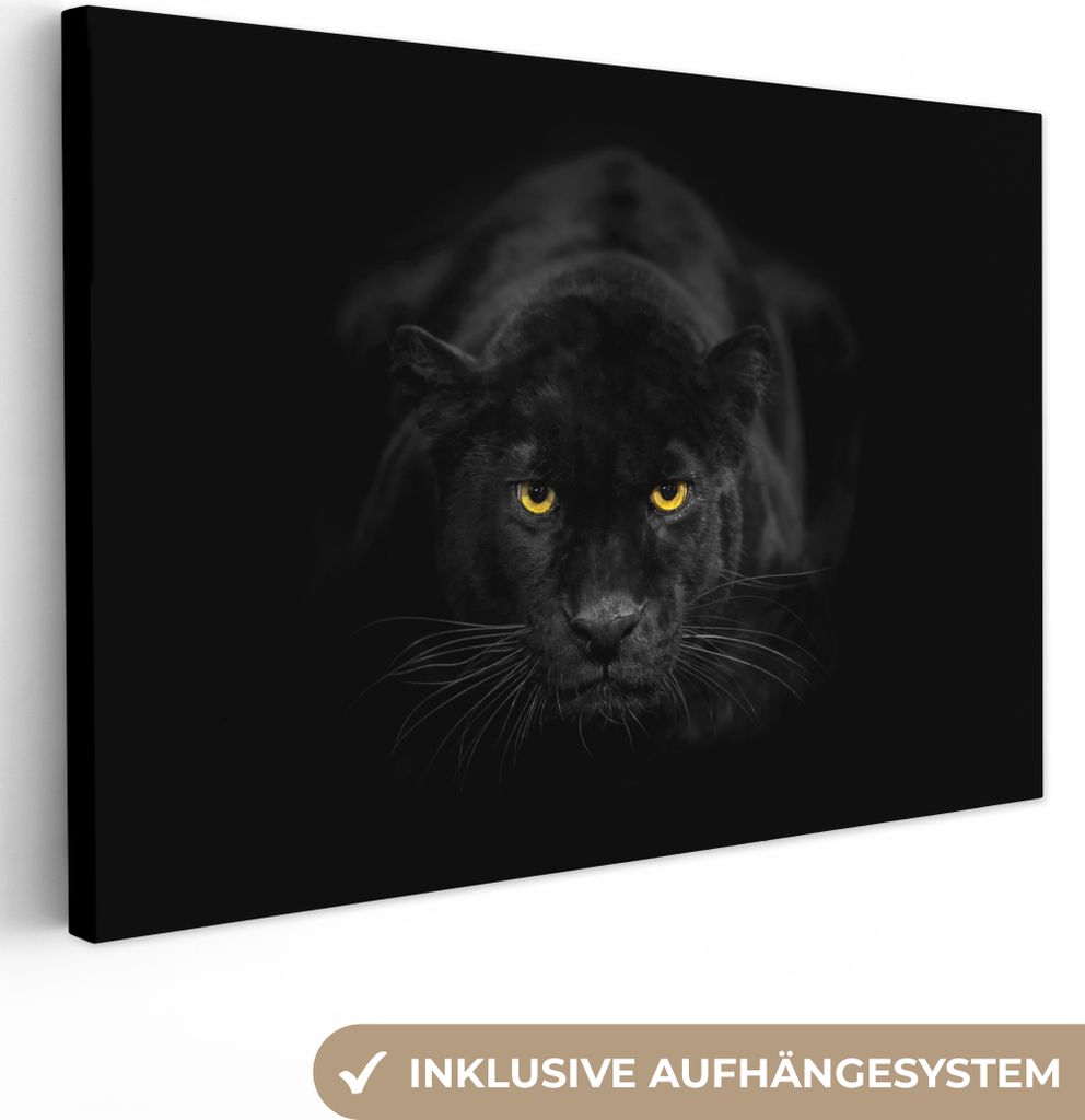 MuchoWow - Leinwandbilder - Panther - Tiere - Schwarz - Augen, Wandbild, Wanddeko Bilder Wohnzimmer, 120x80 cm