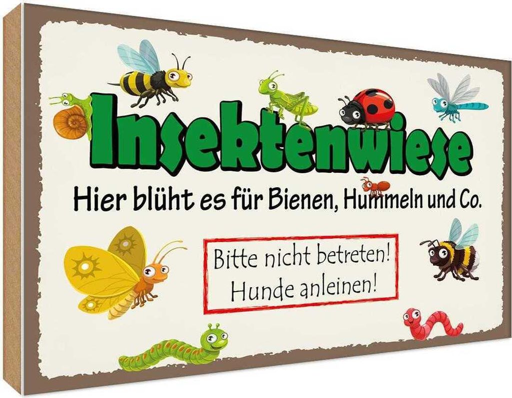 vianmo Holzschild 30x40 cm Insektenwiese Bienen Hummeln Tier Haustier