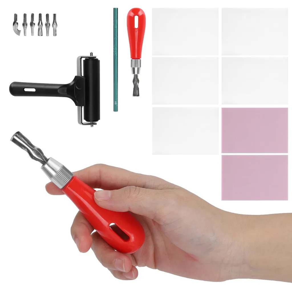 Kit Gravure sur Caoutchouc Complet avec 5 Gouges et Blocs Linogravure