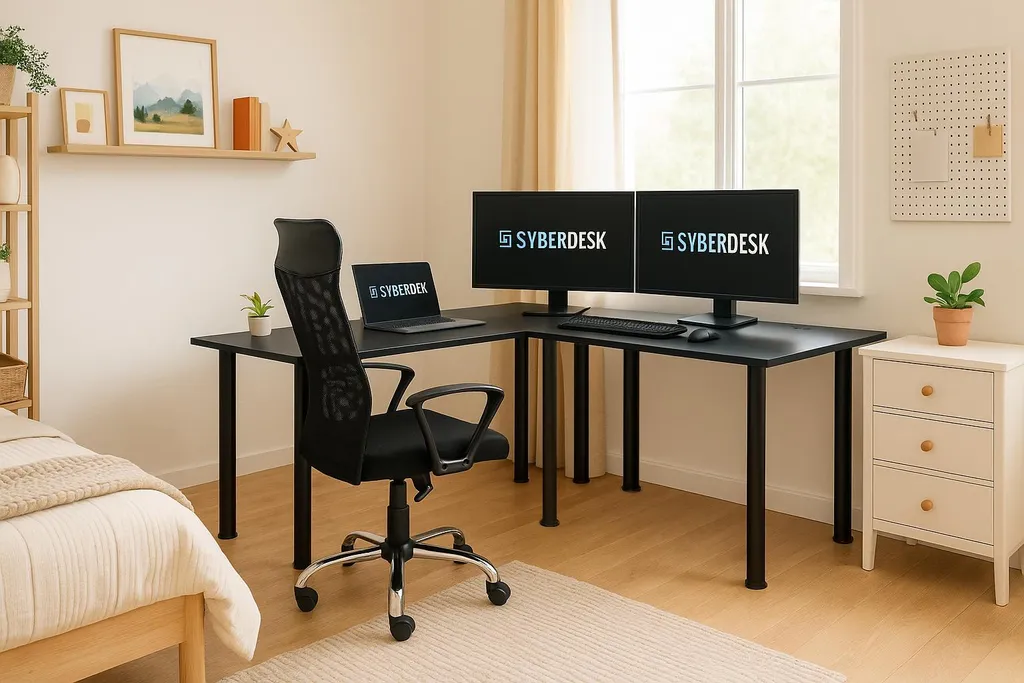 Bureau d'Angle Gaming Noir 197 cm SyberDesk Pro pour Setup Multi-Écran - 5