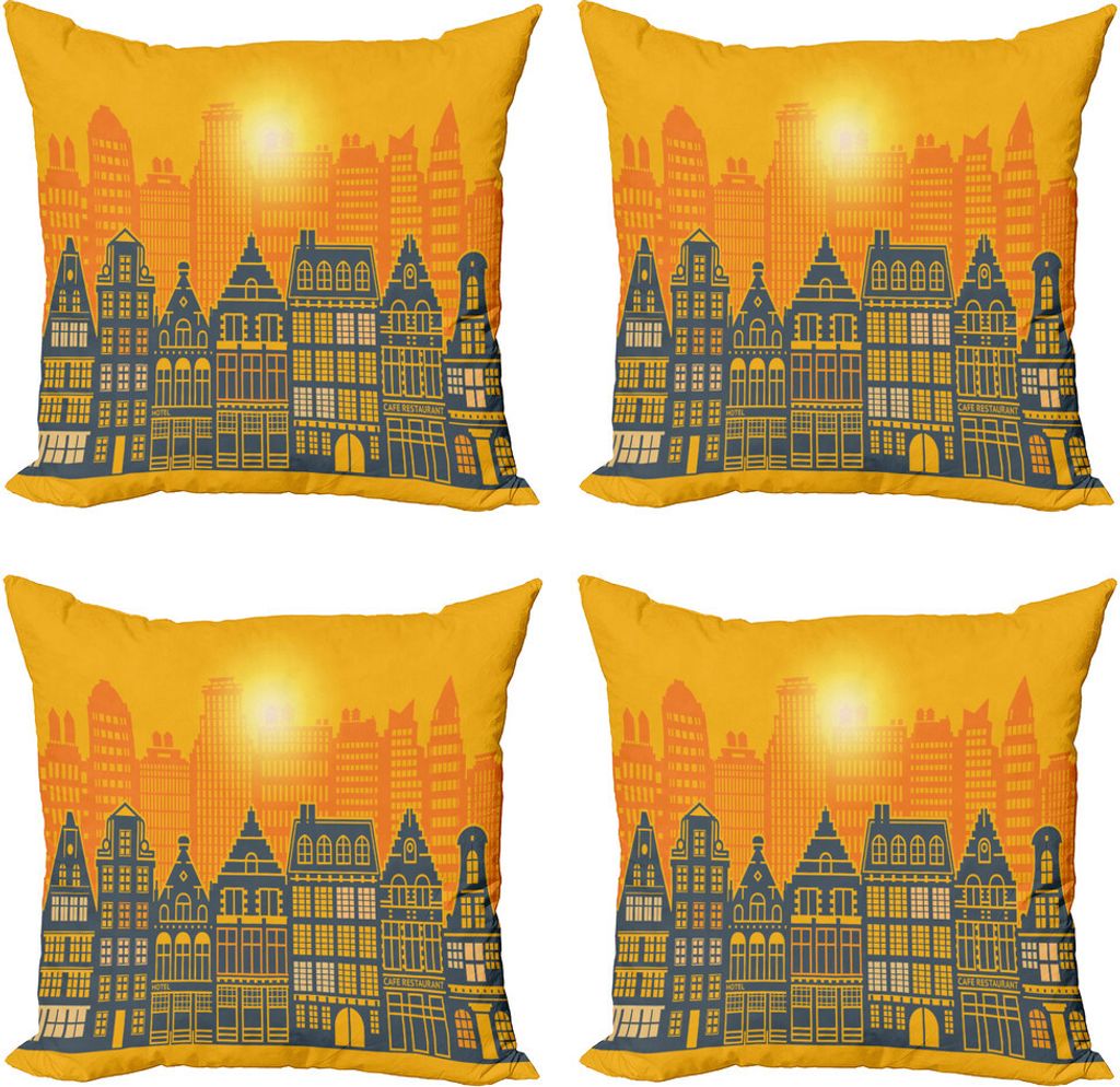 ABAKUHAUS Amsterdam Kissenbezug Set (4 Stück), Städtische Retro Architektur, Moderner Doppelseitiger Digitaldruck, 60 cm x 60 cm, Schiefer-Blau M...