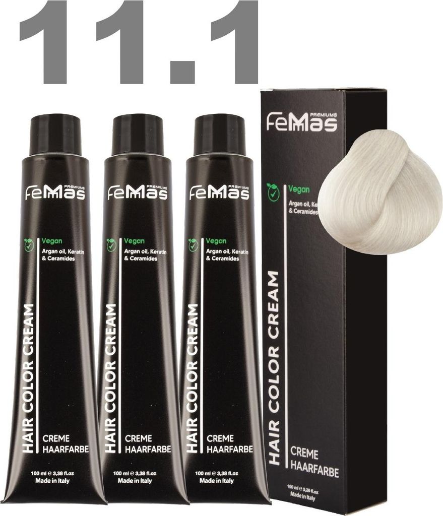 FemMas Haarfarbe mit Arganöl Platinblond- Asch 11.1 | 3 x100 ml