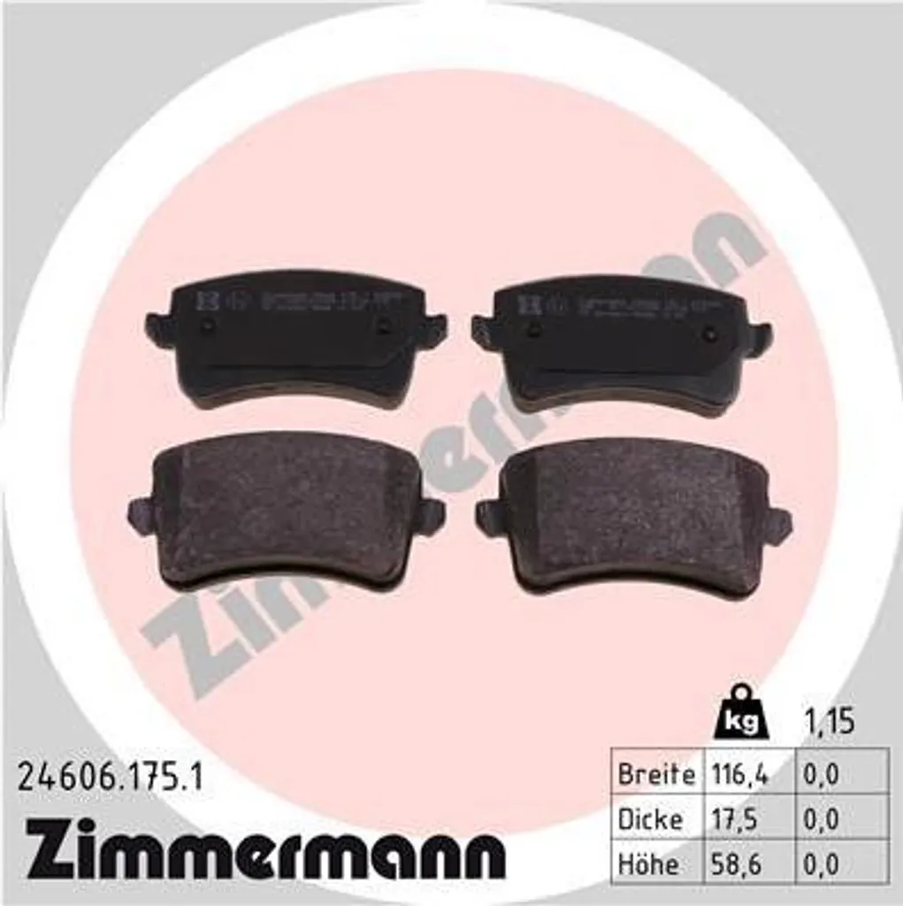 Plaquettes de frein ZIMMERMANN 24606.175.1 pour Audi Q5 et A4 8K0698451D
