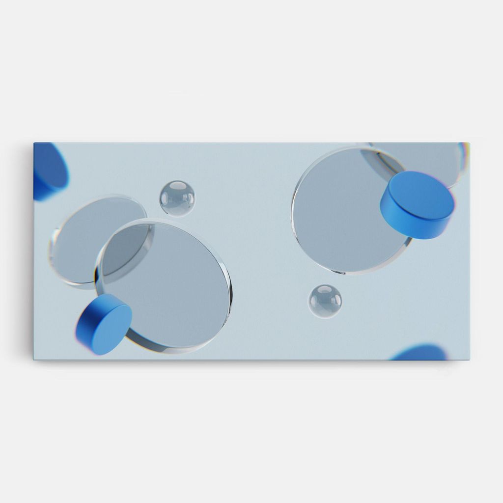 ARTHUB Leinwandbild 40x80 cm, Blue Circle Floating | Wohnzimmerdekoration, Hängende Bilder, Wanddekoration, Heimdekoration, Abstrakte, Geometrische
