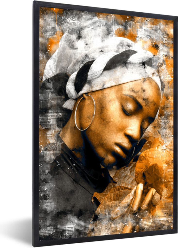 MuchoWow MuchoWow Gerahmtes Poster Frauen - Kopftuch - Zeitung 60x90 cm - Poster mit zchwarzem Bilderrahmen - Kunst