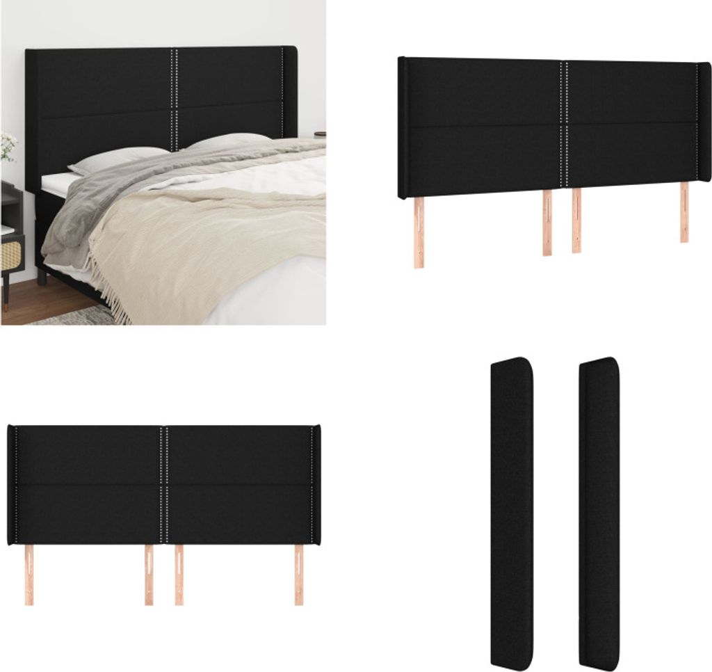vidaXL Kopfteil mit Ohren Schwarz 163x16x118/128 cm Stoff - Kopfteil - Kopfteile - Bett-Kopfteil - Bettkopfteil