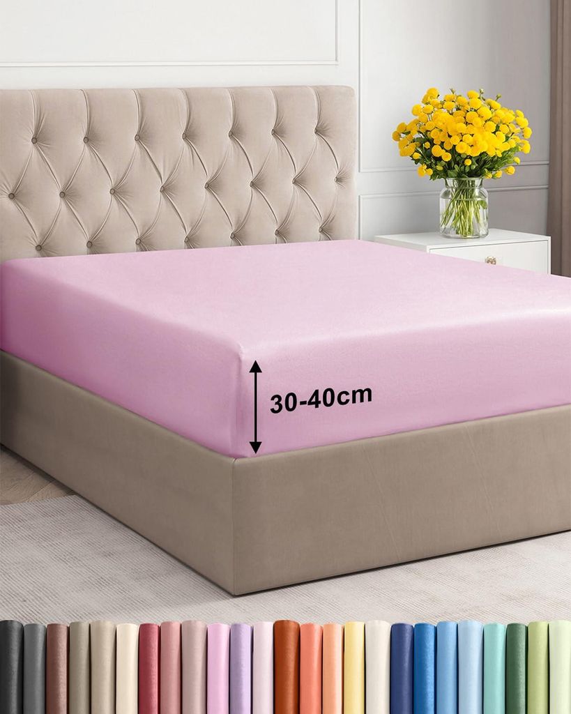 Spannbettlaken 140 x 200 cm, Hellrosa – Extra tiefes Spannbettlaken für Matratzen und Lattenroste bis 40 cm Höhe – Mikrofaser – Weich gebü...