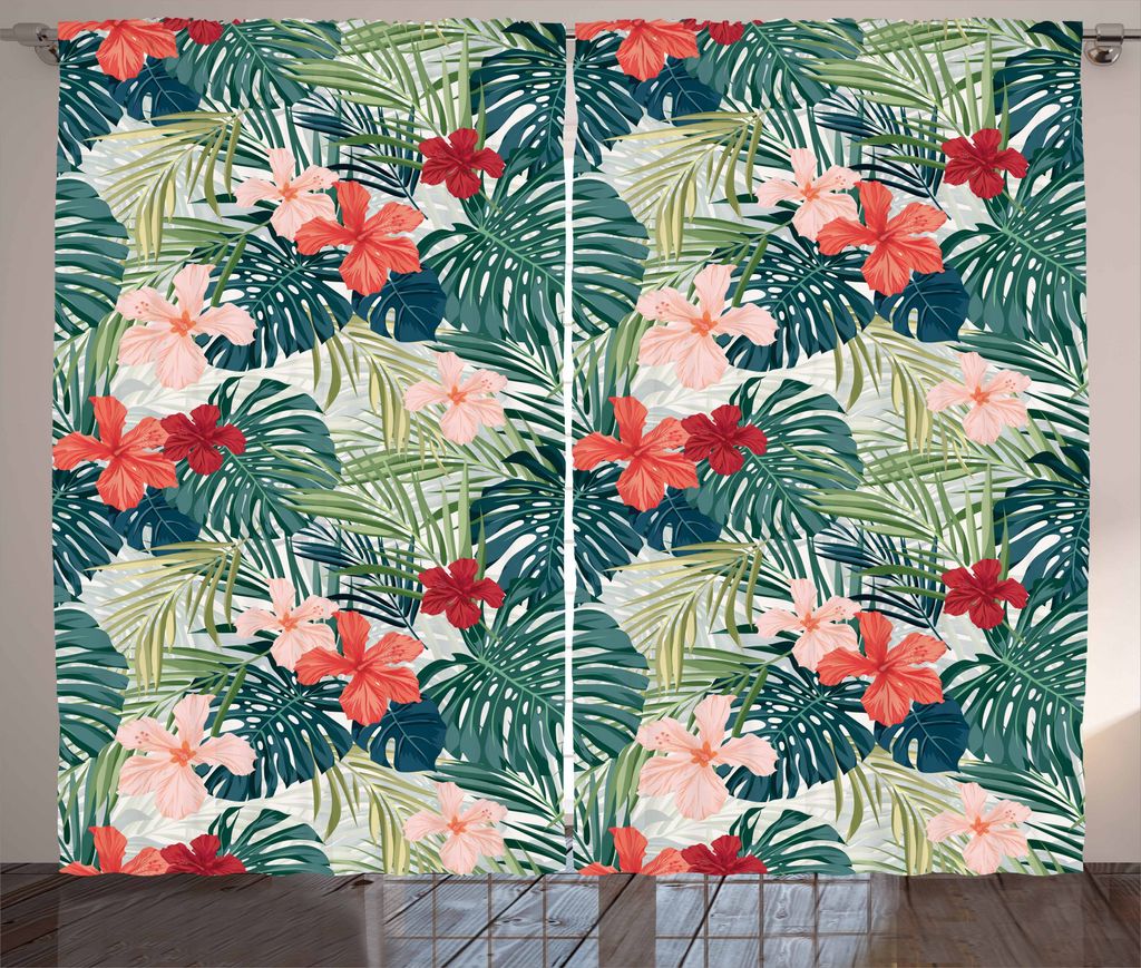 ABAKUHAUS Blatt Rustikaler Vorhang, Natur-Krepp-Ingwer-Blume, Wohnzimmer Universalband Gardinen mit Schlaufen und Haken, 280 x 225 cm, Dunkelgrün ...