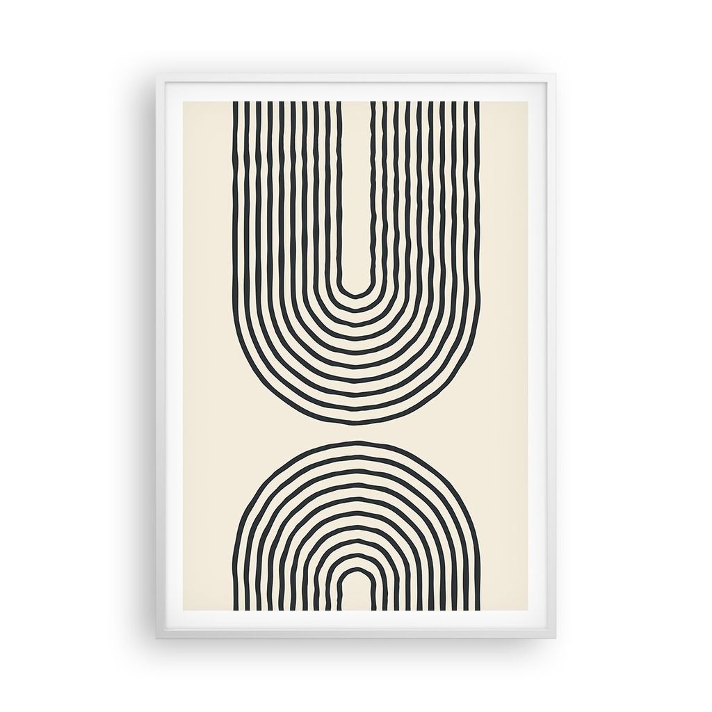 Gerahmtes Poster - Weißer Rahmen - Linien Oval Minimalismus - 70x100 cm - Wand Bild - Wanddeko - Wandbilder - Kunstposter - Wandposter - Bilderrah...