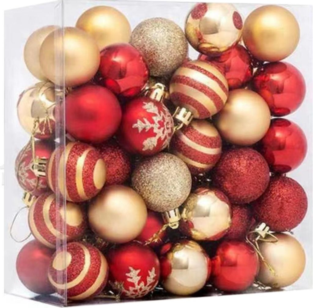 50 Mini-Weihnachtskugeln, rot, bruchsicher, leicht, glitzernd, zum Aufhängen, Weihnachtsdekoration