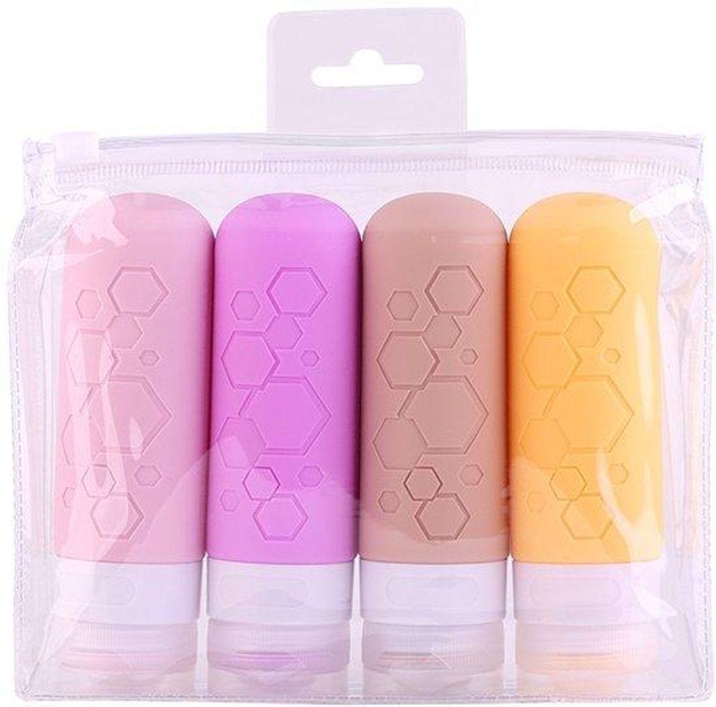 Silikonreiseflaschen 90 ml - 4 Stück, leckstestsicher und nachfüllbar - ökologisch - Travel-On-The-Go-Flaschen für Toilettentasche, Shampoo, Co...