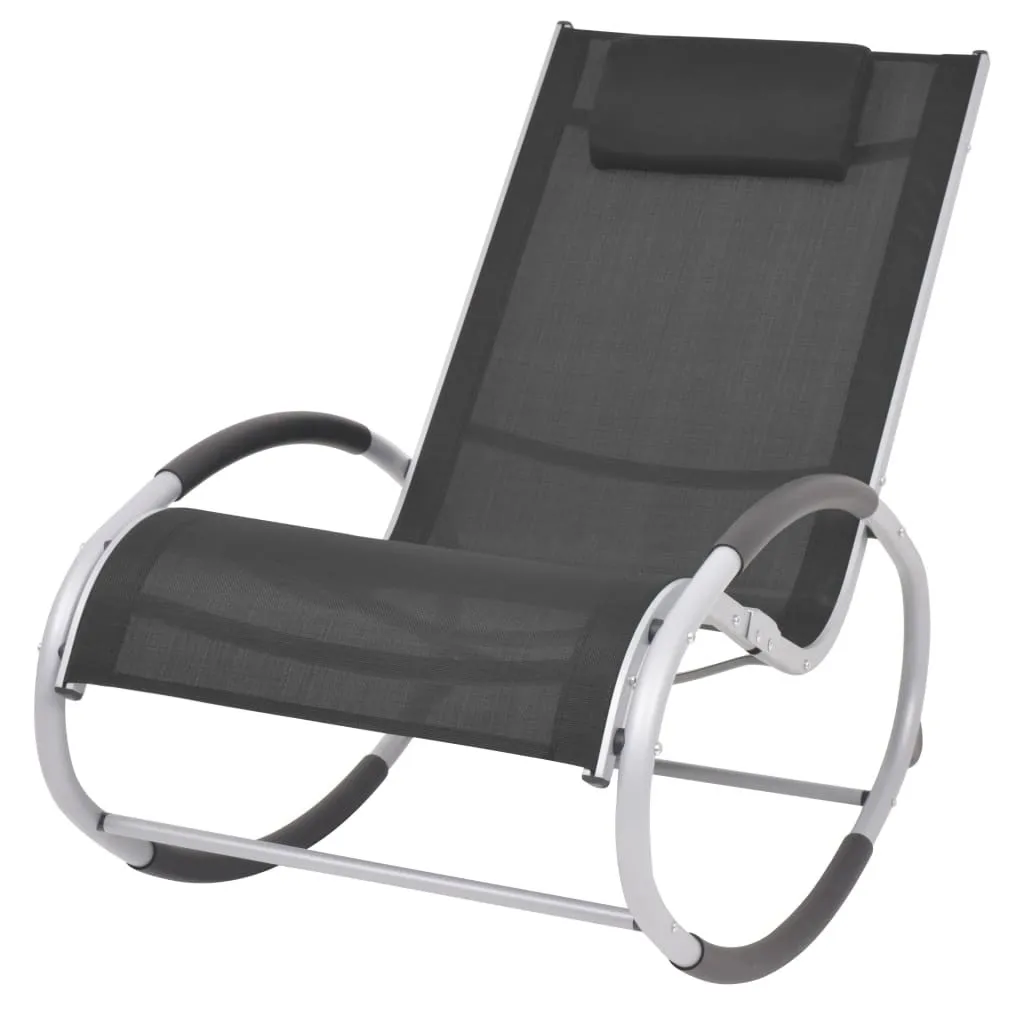 Fauteuil à bascule confortable noir en textilène et structure acier robuste - 7