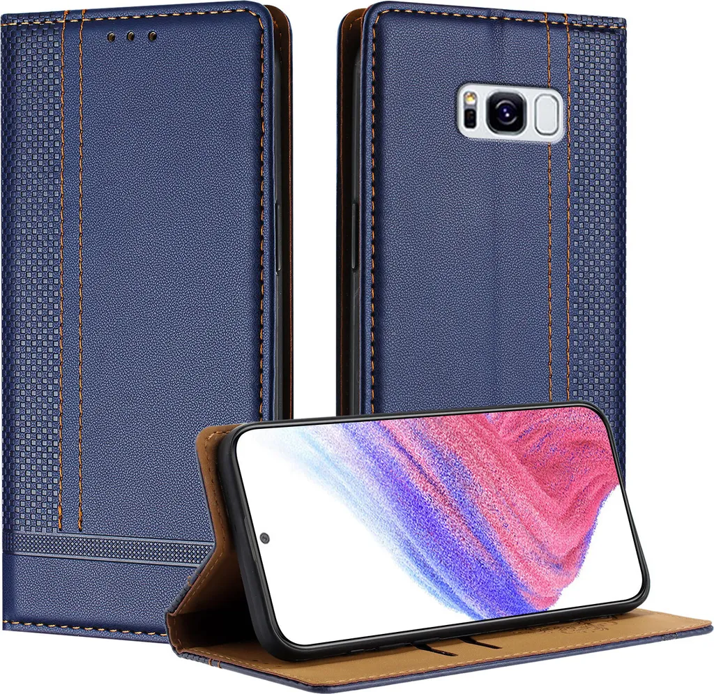 Custodia Samsung S8 Plus in Pelle Blu con Supporto - Qualità Premium