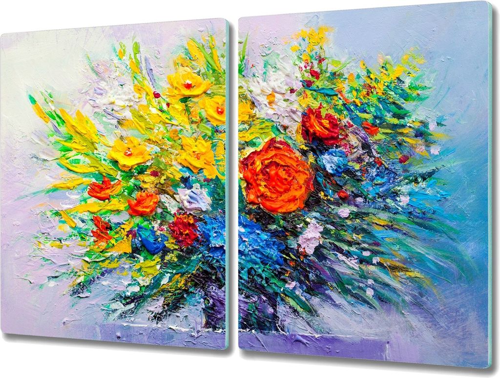Coloray Hackbrett Herdabdeckplatte 2x40x52 cm Küchenbrett Kochplattenabdeckung Schneidebrett - Malerei Blumen