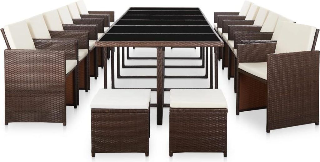 vidaXL 17-tlg. Garten-Essgruppe mit Auflagen Poly Rattan Braun