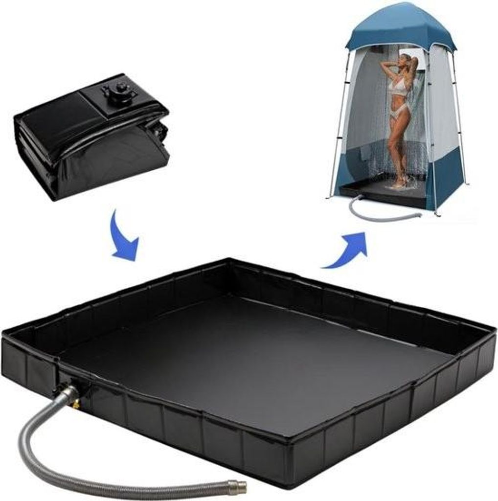 Klappbare Duschwanne 104 x 104 x 13 cm, Große tragbare Duschwanne mit Abfluss, Camping-Duschwanne, Indoor- und Outdoor-Zelt-Duschwanne mit Markise