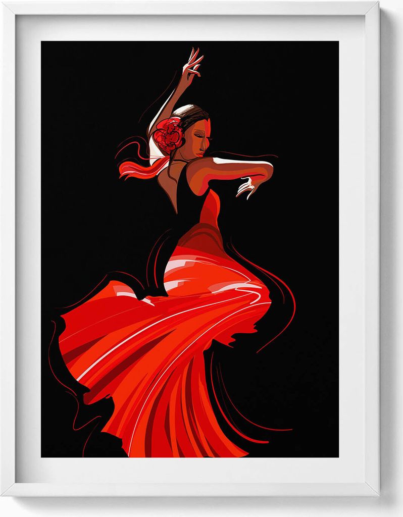 Kulturelles Phänomen Flamenco-Tänzer Musik Gesang Kostüm– Wandbild mit Rahmen – Gerahmtes Bild – Wanddekoration – 60x80 cm – Weiß Rahmen
