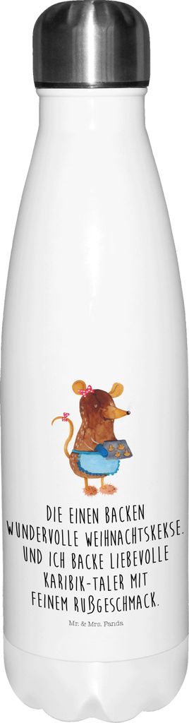 Mr. & Mrs. Panda Trinkflasche Maus Kekse - Weiß - Geschenk, Winter, Wasserflasche, Thermos, Weihnachtskekse, Thermosflasche, Weihnachten, trinkfla...