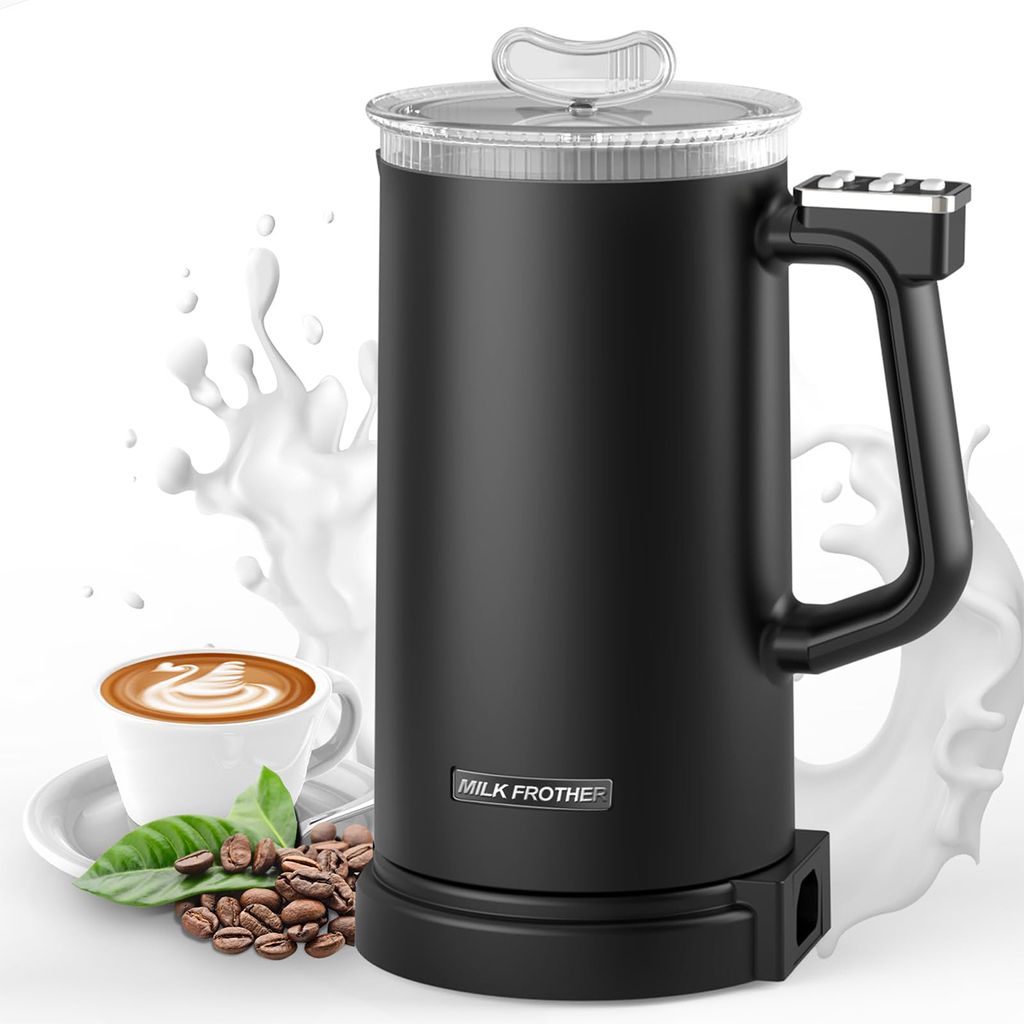 elektrischer Milchaufschäumer, 600W Milchschaum Aufschäumer,350ml, Edelstahl,warmer und kalter Milchschaum mit Antihaftbeschichtung