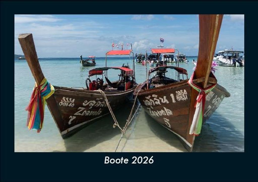 Boote 2026 Fotokalender - Querformat DIN A5, Monatskalender mit Bild-Motiven von Autos, Eisenbahn, Flugzeug und Schiffen