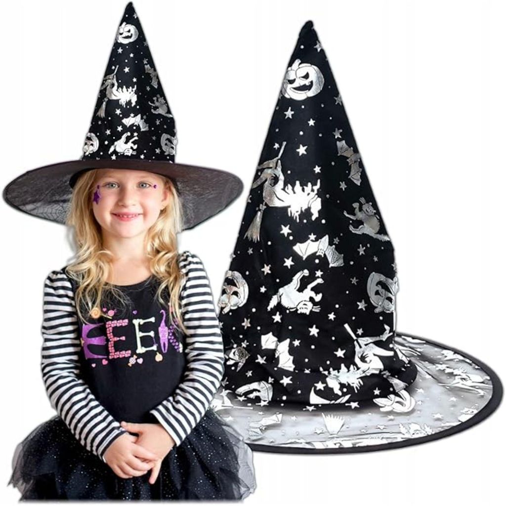KRUMAD Halloween Hexenhut Schwarz - spitzer Zaubererhut mit Produktbild 