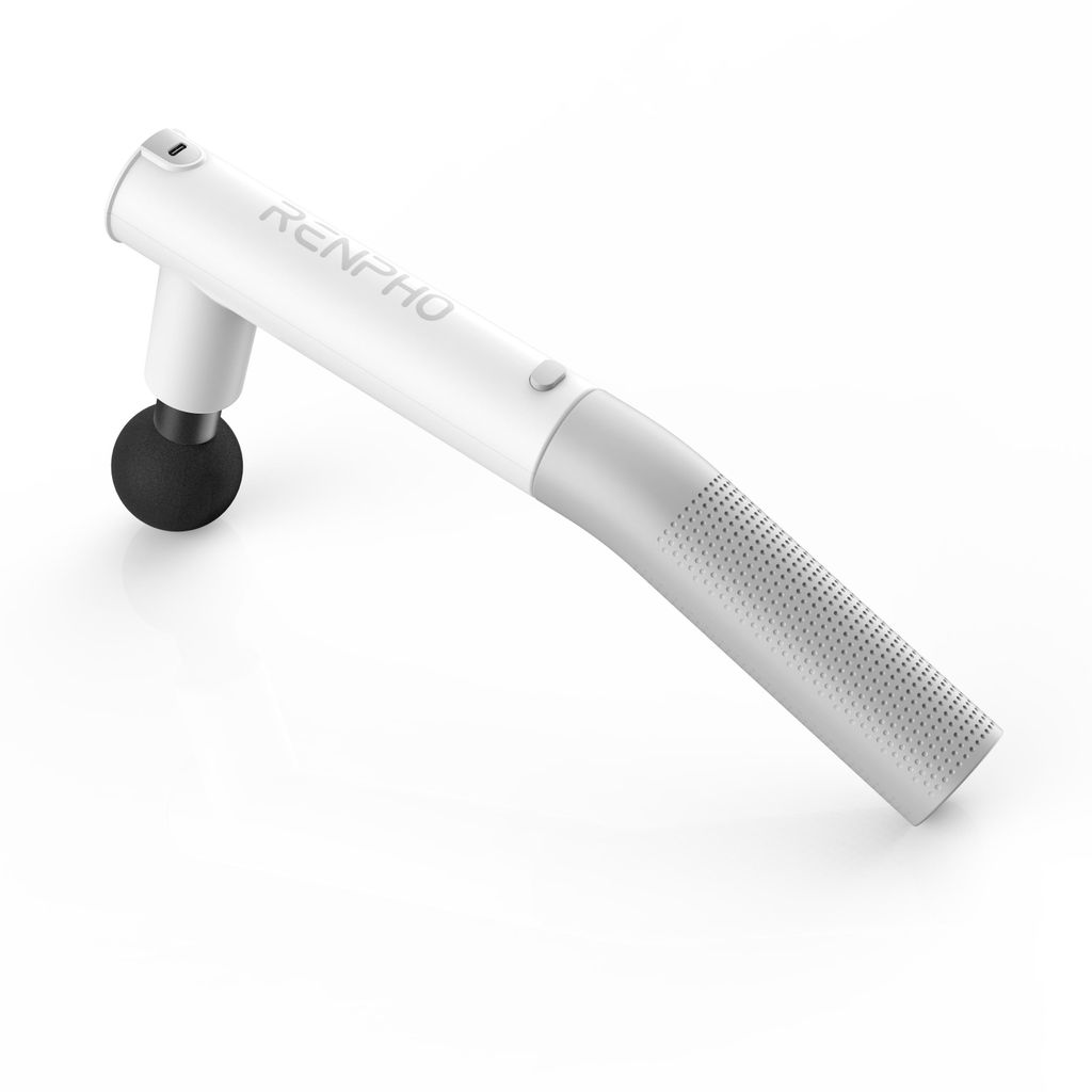 RENPHO Extend Massage Gun Weiß – Massagepistole mit abnehmbarem Verlängerungsgriff, 5 Geschwindigkeitsstufen, USB-C