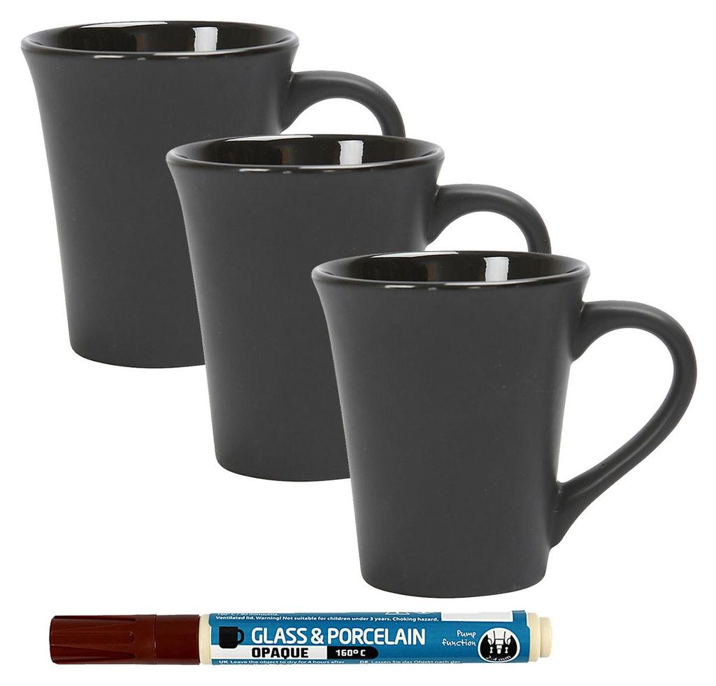 PODARI Porzellan Stift (auch für Glas und Keramik) - Braun inkl. 3 Tassen