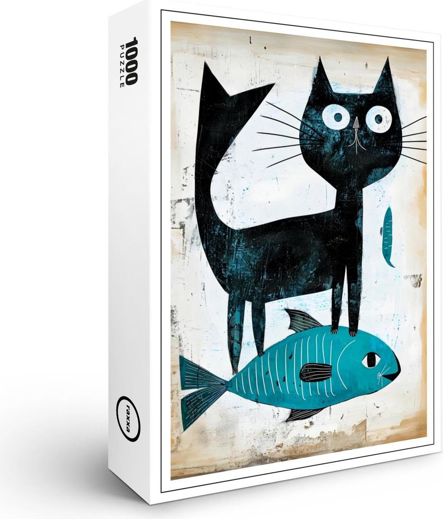 raxxa Premium-Puzzle "Black Cat with Blue Fish", 1000 Teile