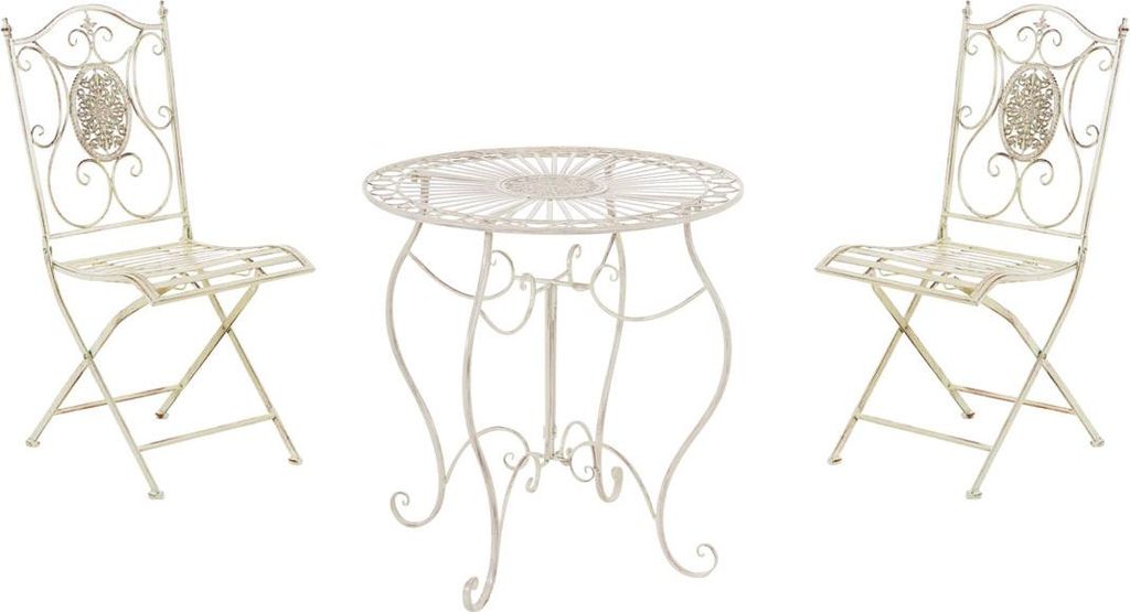 Outdoor Sitzgruppe RIZAR - Metall Antik-creme 42x49x91.5 cm | Gartenmöbelset 2 Personen Metall Vintage Balkonmöbel Set Bistrotisch Terrassenmöbe...