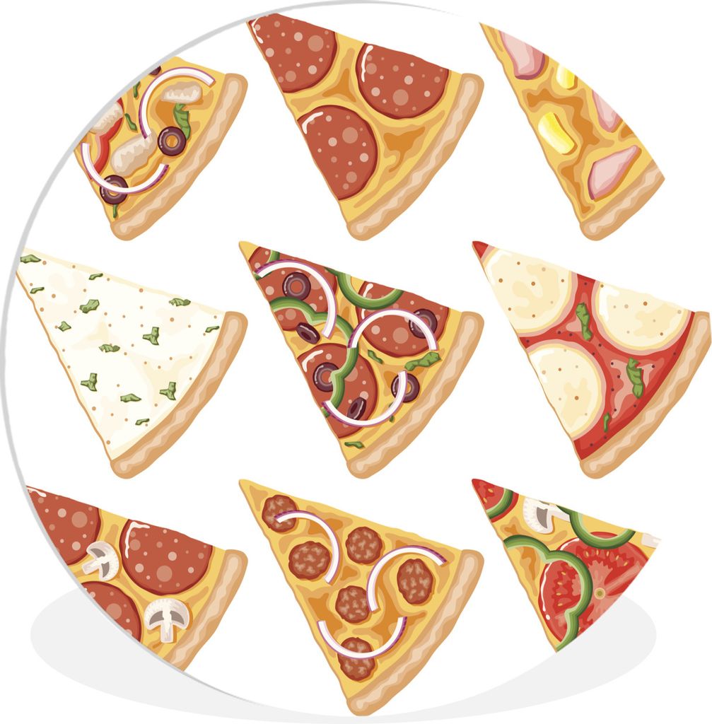 MuchoWow Rundes Wandbild - Runde Bilder Verschiedene Pizzasorten in Form eines Punktes Ø 30 cm Kreis Wanddekoration Kunststoff - Wandkreis - Wan...