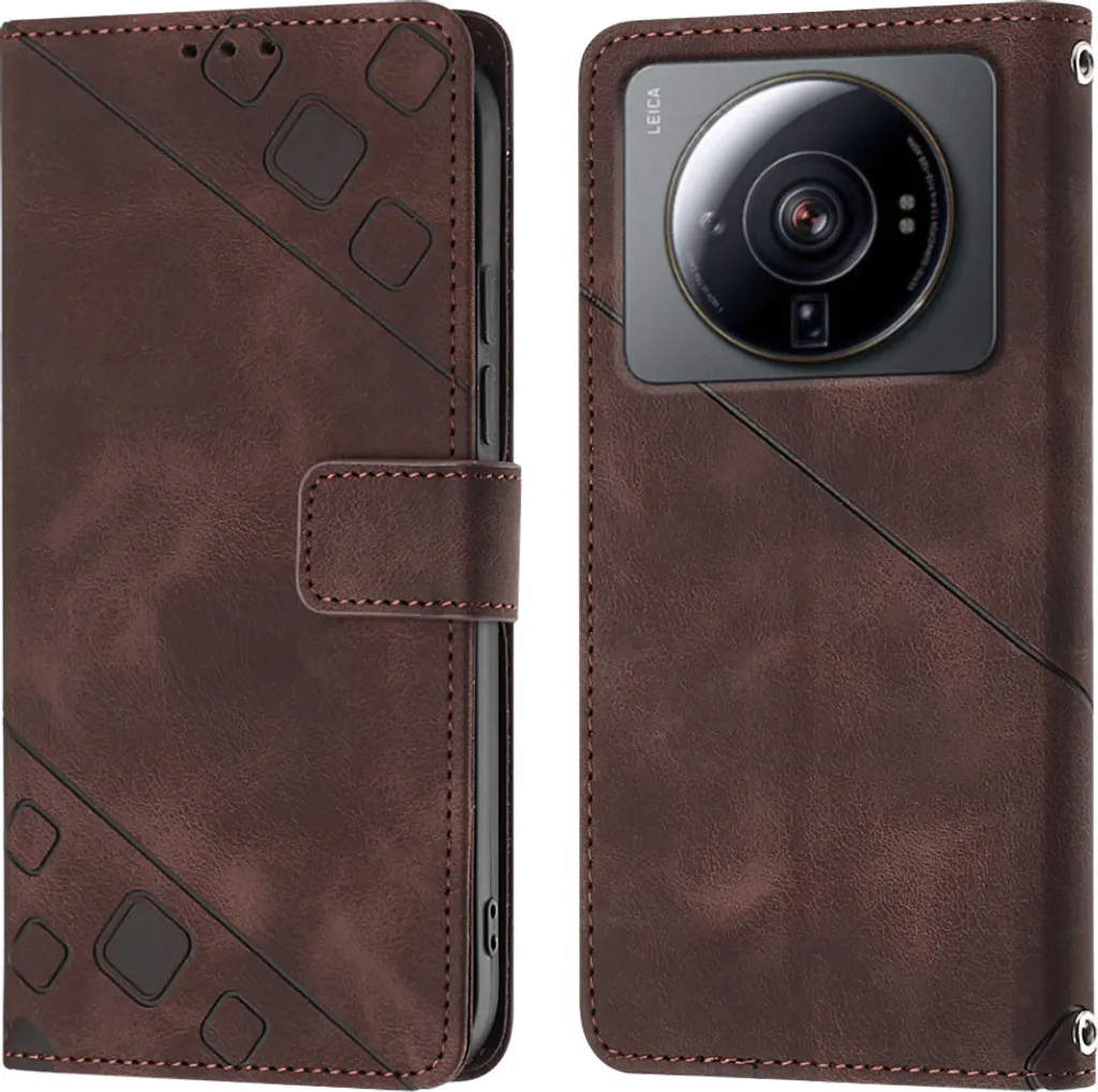 Custodia Xiaomi 12S Ultra Pelle Marrone in Rilievo | Cover Portafoglio