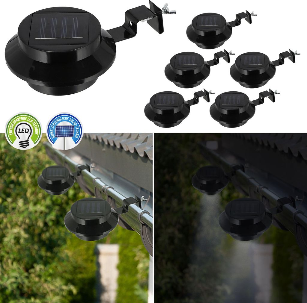 Solar Dachrinnenleuchte 6er Set Dachrinnenbeleuchtung Lampe LED Leuchte Outdoorlicht