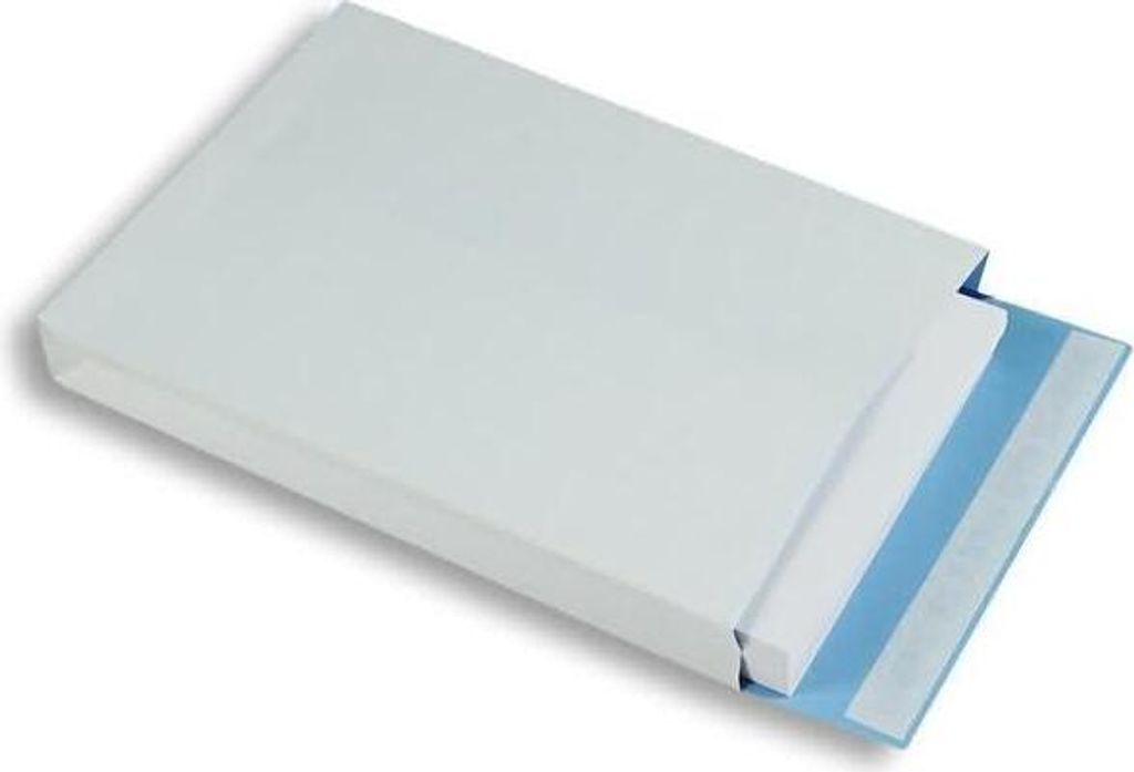 Faltentaschen 250x353x40mm B4 130g/qm HK VE=250 Stück weiß/blau