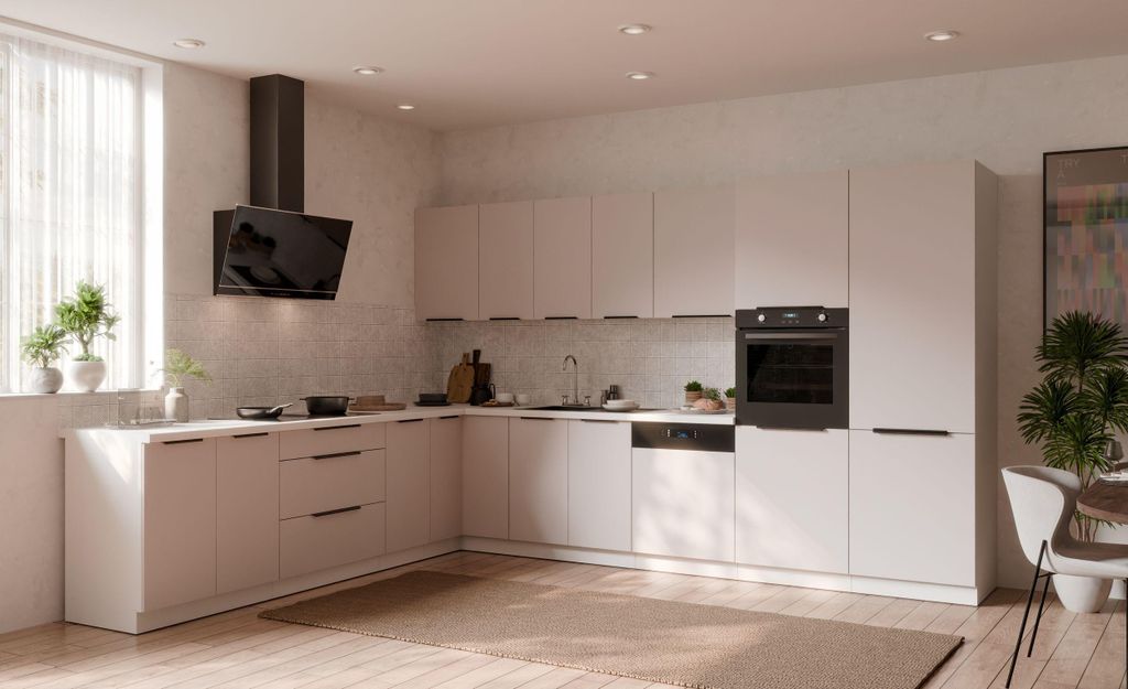 Winkelküche COMO 290x350 cm Küchenzeile Eckküche Einbauküche Küche Kaschmir beige matt + Weiß matt