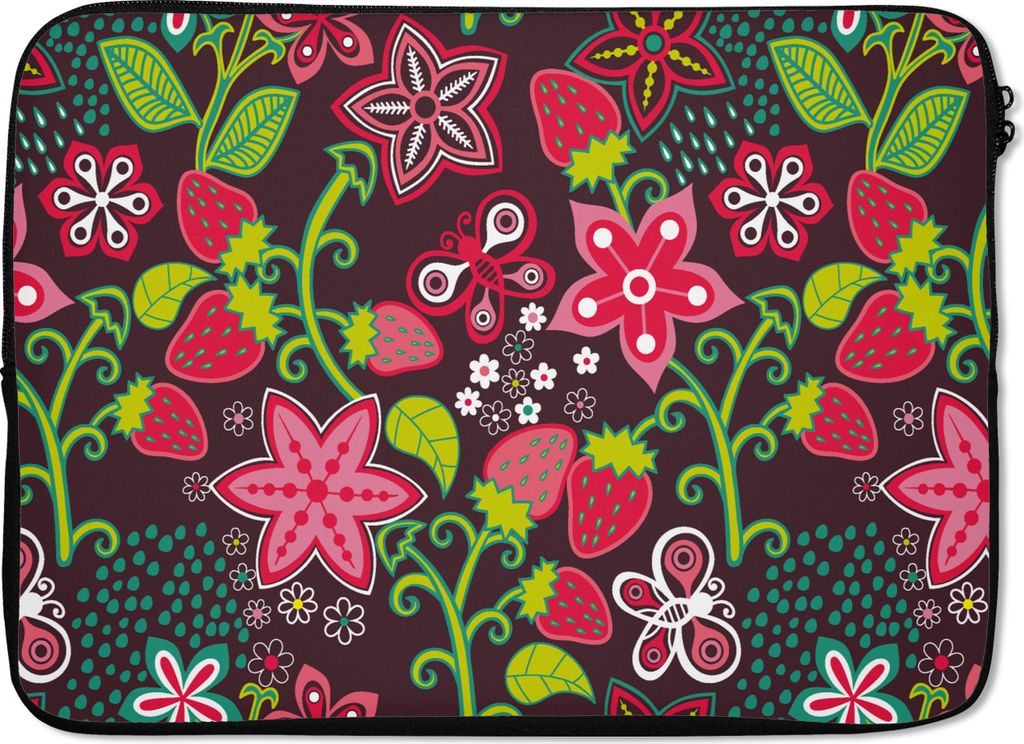 MuchoWow Laptop Hülle 13 Zoll Mädchen - Obst - Blumen - Muster - Mädchen - Kinder - Kind - Kind Laptoptasche - Laptophülle - Sleeve - Rundums...