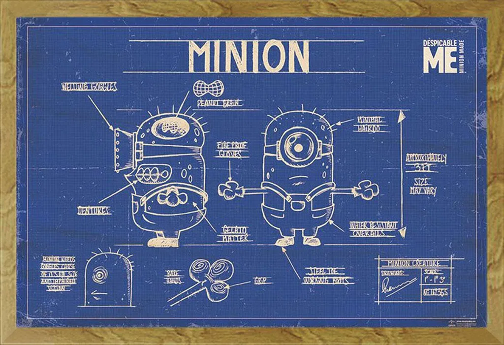 Regalo Bambini: Poster Minions Blue Print con Cornice Legno Rovere