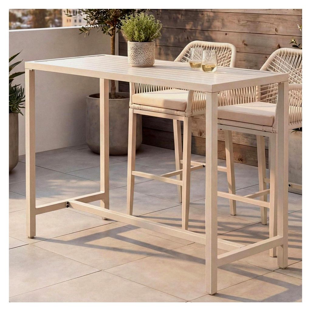 Stehtisch Gartentisch Bartisch, Outdoor Metall 105x130x65cm - Creme