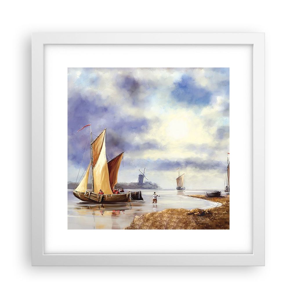 Gerahmtes Poster - Weißer Rahmen - Fischer Schiff Fan - 30x30 cm - Wand Bild - Wanddeko - Wandbilder - Kunstposter - Wandposter - Bilderrahmen - B...