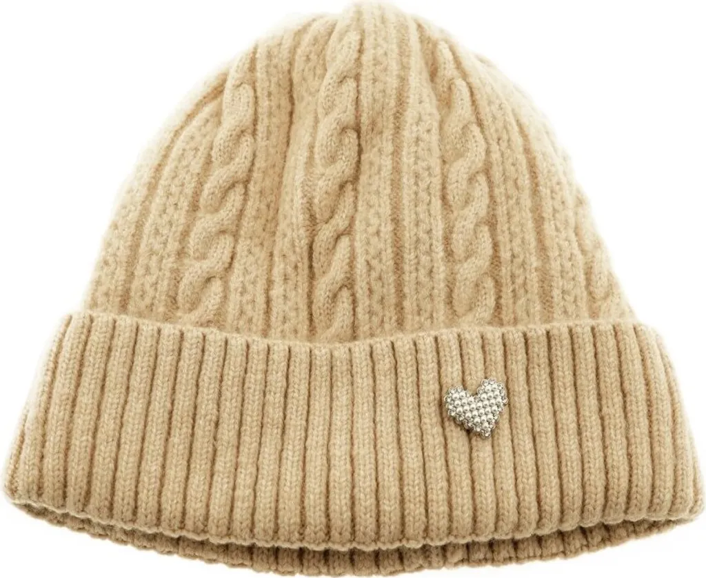 Cappello Donna Elegante Marrone Chiaro - Maglia Cuori e Trecce