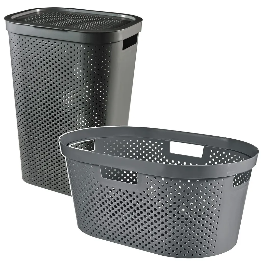 Panier à Linge 60L et 40L Curver Infinity 100% Recyclé Gris Foncé Durable